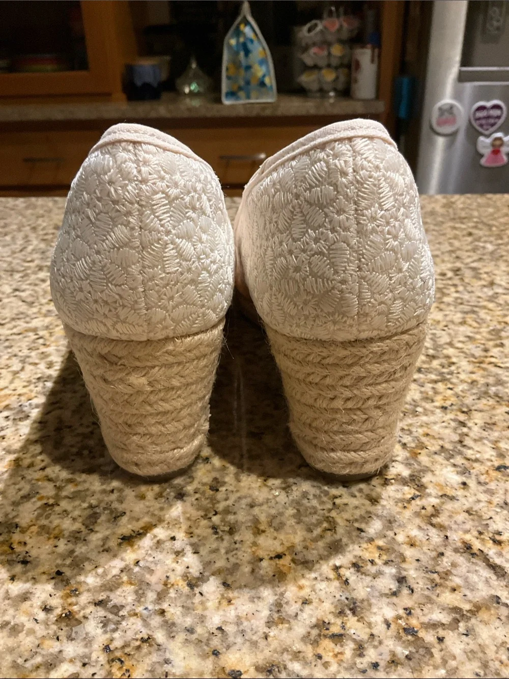 Bandolino Cream Embroidered Peep-Toe Espadrille Wedge